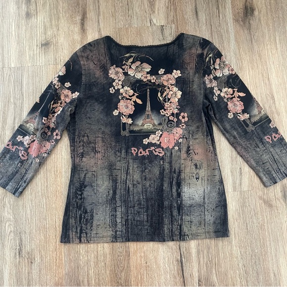 Y2K Vintage Tee Women’s Medium Graphic Embellished 3/4 Sleeves Fairy Grunge Goth - Picture 2 of 9